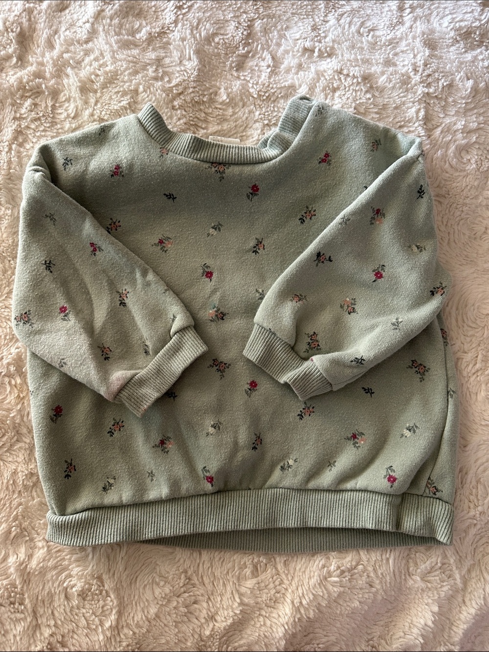 Girls Light Sage Floral Pullover Sweater